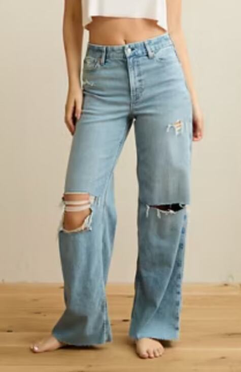 American Eagle Outfitters Denim - American Eagle High Rise Curvy Straight Leg Distressed Jeans Blue 6 Long